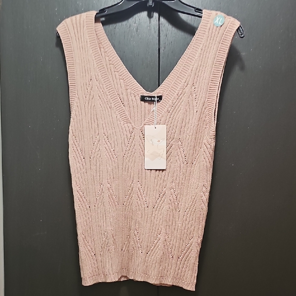 Chic Knitted V-Neck Sleeveless Top - Pink